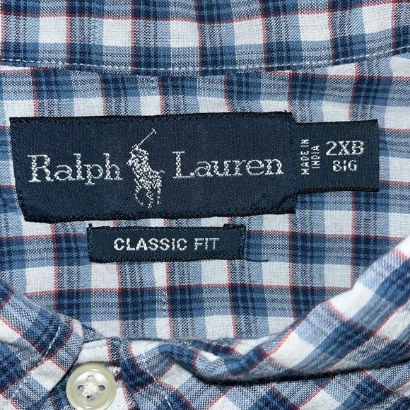 Big Man Polo Ralph Lauren Pony SS Blue Check Plaid Madras Cotton Shirt 2XB Big - Picture 3 of 6